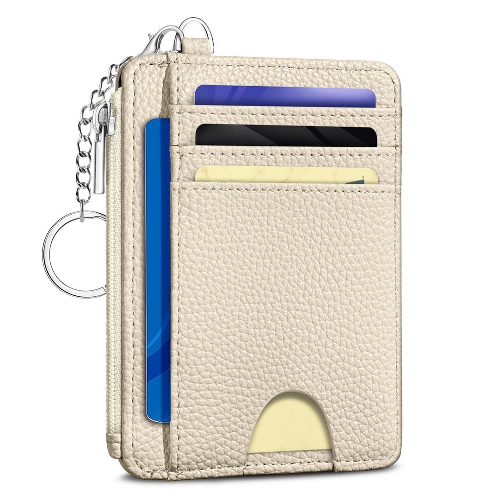 3404 Beige Credit Card Holder Small Wallet , Minimalist Slim RFID Blocking